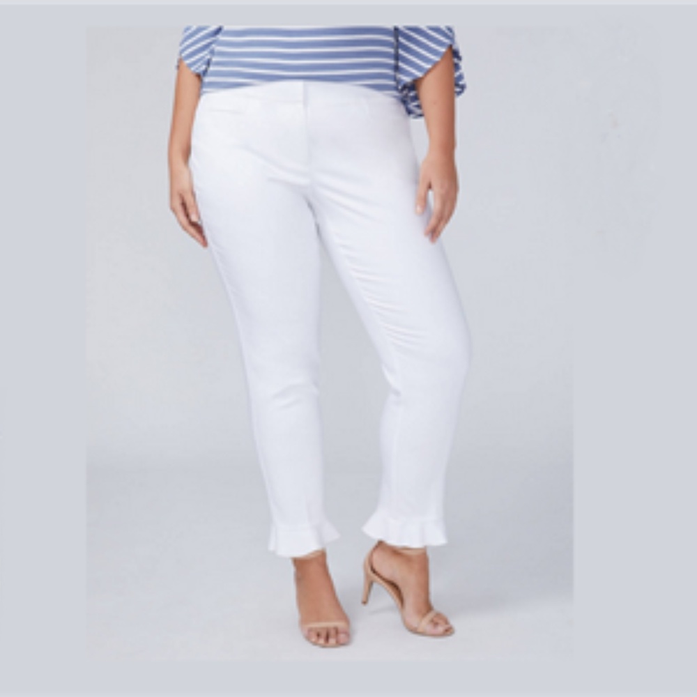 LANE BRYANT ALLIE MOD STRETCH RUFFLE WHITE ANKLE